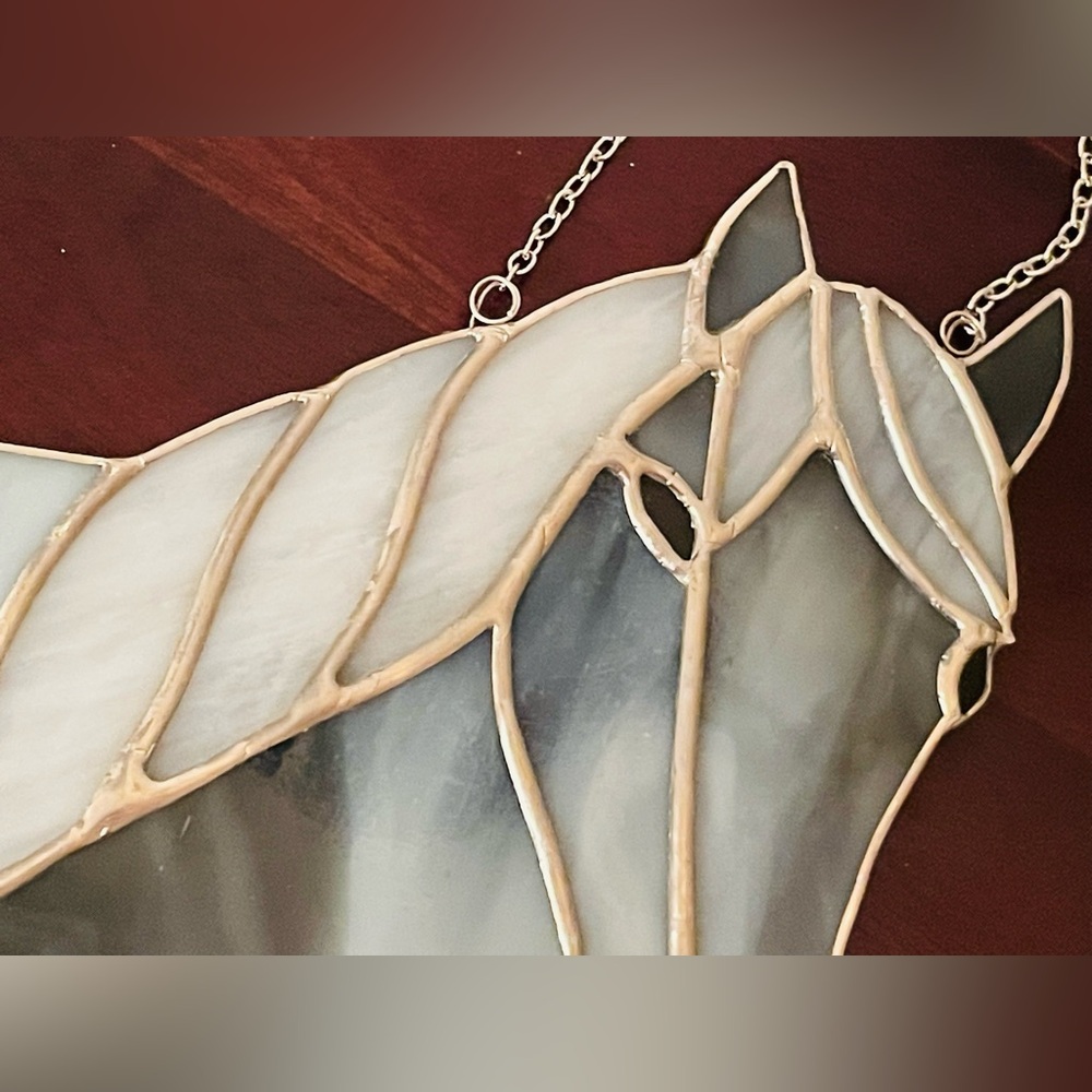BNWOT Beautiful Custom Handmade Gray Stained Glass Horse Head - Picture 11 of 15